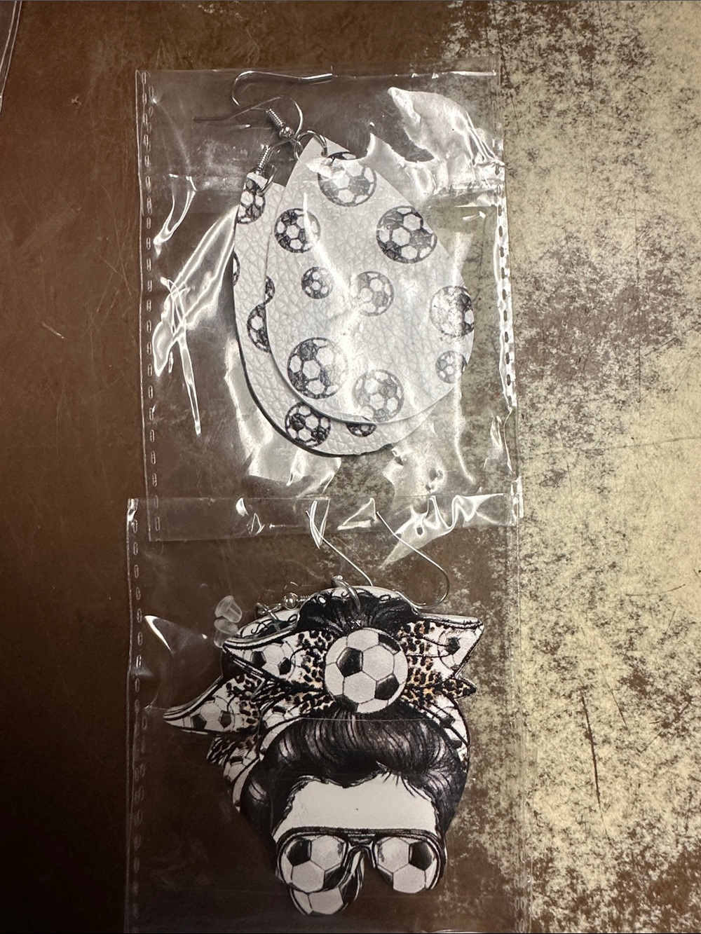 Soccer Print Leatherette Earrings - White & Black